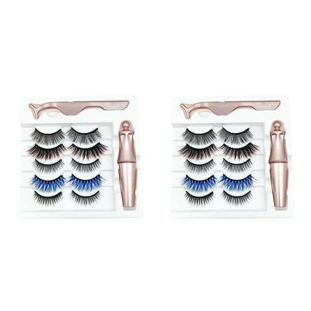 10 Pares de Pestañas Postizas Magnéticas de Color de Estilo Mixto Juego de Pinzas Delineador de Ojos A Prueba de Agua Pestañas Postizas Magnéticas Gruesas
