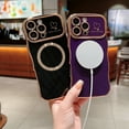 thumbnail image 3 of for iPhone 14 Pro Case for Women Girls [Compatible with Mag Safe] Cute, Magnetic Love Heart Pattern with Camera Lens Protection Luxury Plating Shockproof Wireless Charging Phone Case,Darkpurple, 3 of 9