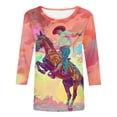 thumbnail image 4 of YEYLANERS 3/4 Sleeve Blouses for Women,Womens Pink Vintage Western Horse Print T Shirt Retro Cowboy Pattern Round Neck Tee 2024 Summer Funny Cute Gift Tops，Pink，XL, 4 of 5