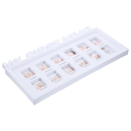 KALLORY 1Pack Elegant White Plastic Rectangle Picture Frame for Baby Photo Keepsake First Year Celebration 15.7x7.9in