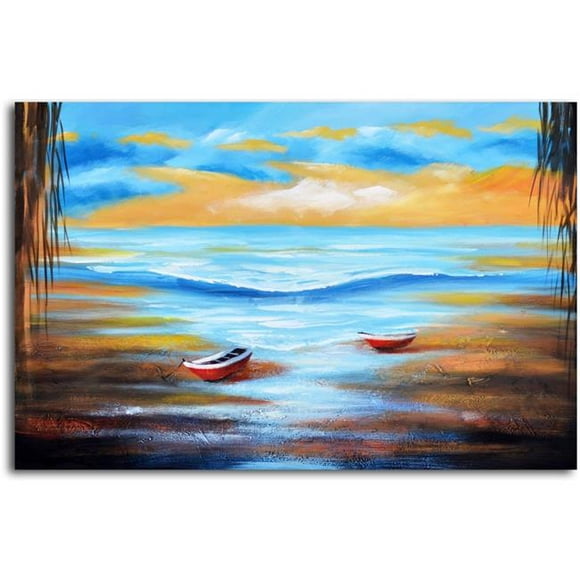 Omax Decor A 0351 32 x 48 Po Dériveurs à la Rive Peint à la Main Toile Art Mural