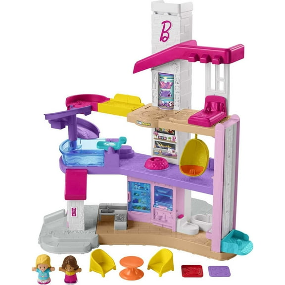 Barbie Dreamhouse by Fisher-Price Little People, Interactive Toddler Playset with Lights, Music, Phrases, Figures and Play Pieces