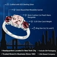 thumbnail image 2 of Gem Stone King 925 Sterling Silver Peach Nano Morganite and Red Rhodolite Garnet 3 Stone Engagement Ring for Women (3.20 Cttw, Gemstone October Birthstone, Cushion 8MM, Size 7), 2 of 6