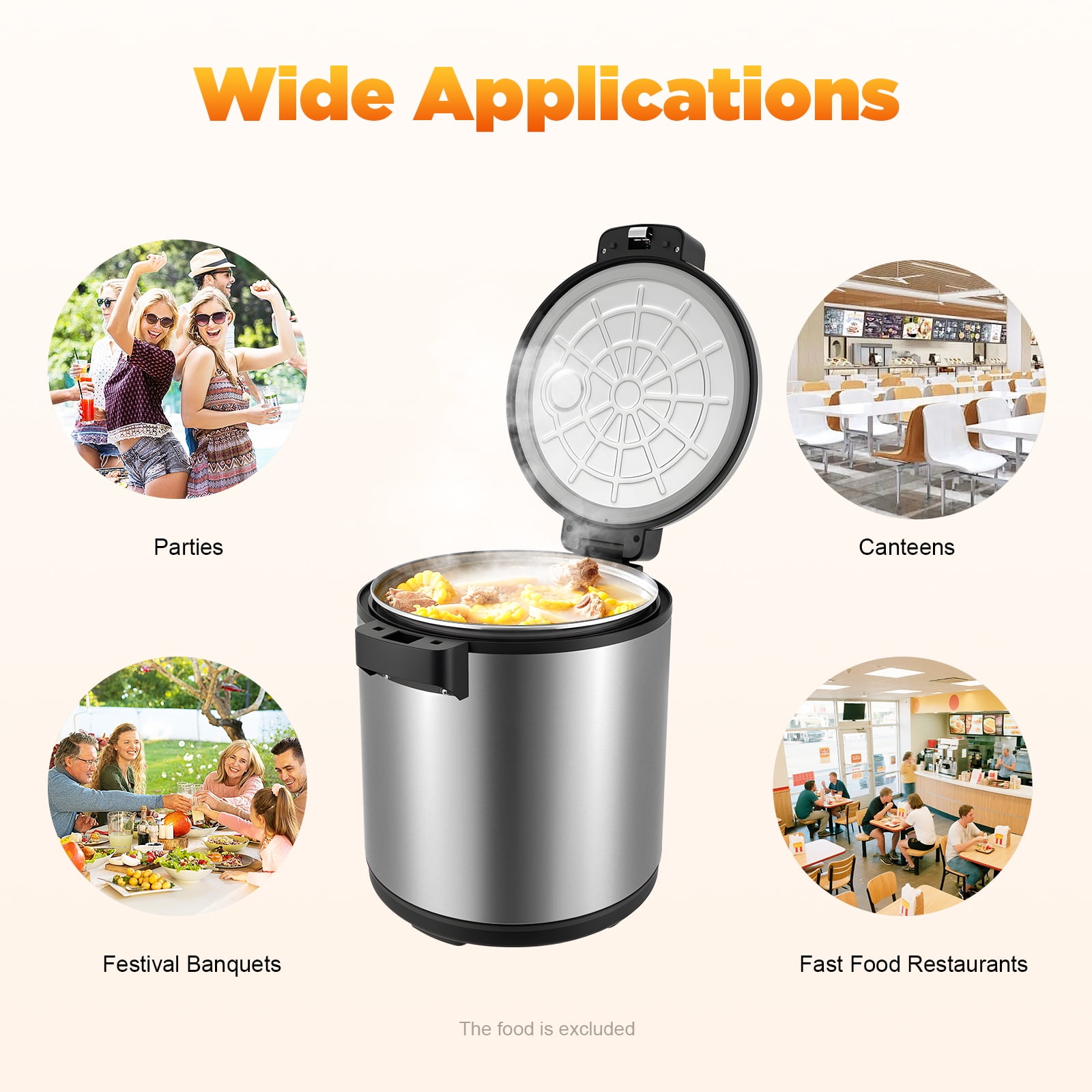ChicHomey 6Gal  Electric Rice Warmer,2-Temp Settings,Heavy Duty Soup Cooker Stainless Steel,for Family/Commercial Restaurant
