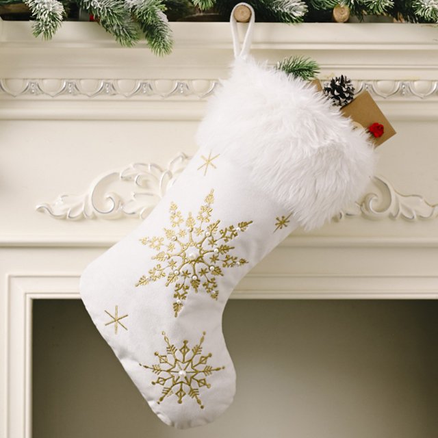 White Christmas Stockings Faux Fur Large Kids Gift Candy Bag Xmas Tree Ornaments