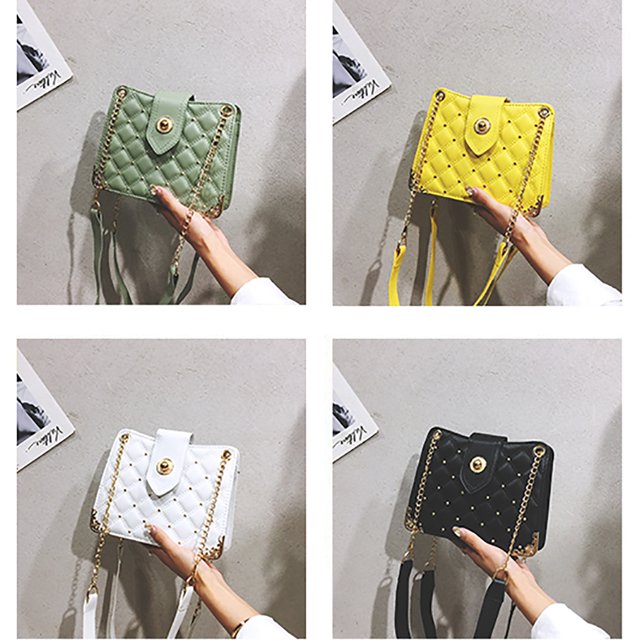 Women Shoulder Bag Fashion Studded Diamond Pattern Messenger Purse Crossbody Bag