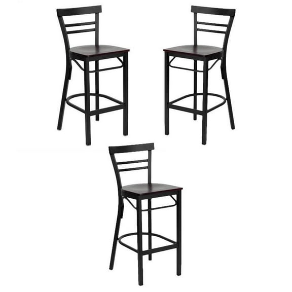 Home Square 29" Black Back Metal Bar Stool in Mahogany - Set of 3