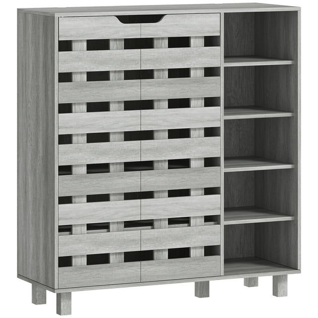 HOMCOM Shoe Storage Cabinet with 5-Tier Cupboard and 5 Open Shelves, Grey
