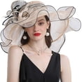 thumbnail image 2 of Women Sun Hat Wide Brim Floral Elegant Summer Hat Lady Fascinator Hat, 2 of 5