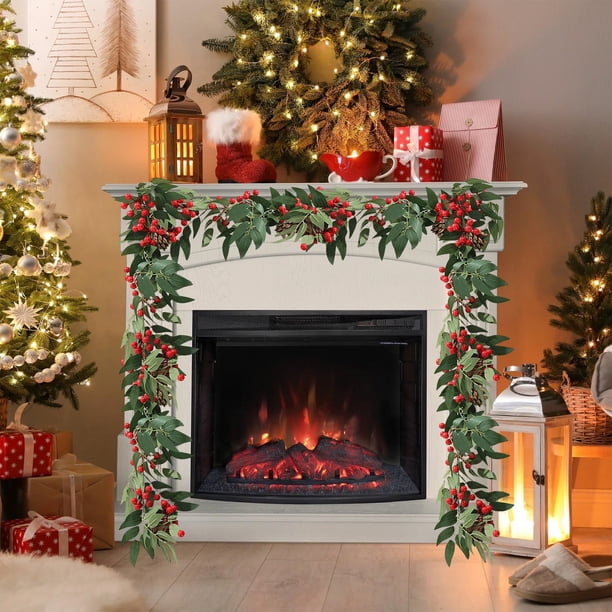 Enredaderas de hojas de sauce de 170 cm, frutos rojos navideños, decoración del hogar, hojas de sauce artificiales, piñas, enredaderas