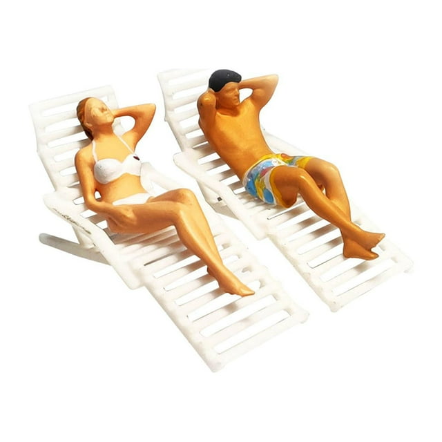 Juego de pareja de escala 1:87 Zulema sillas de playa en miniatura Blanco