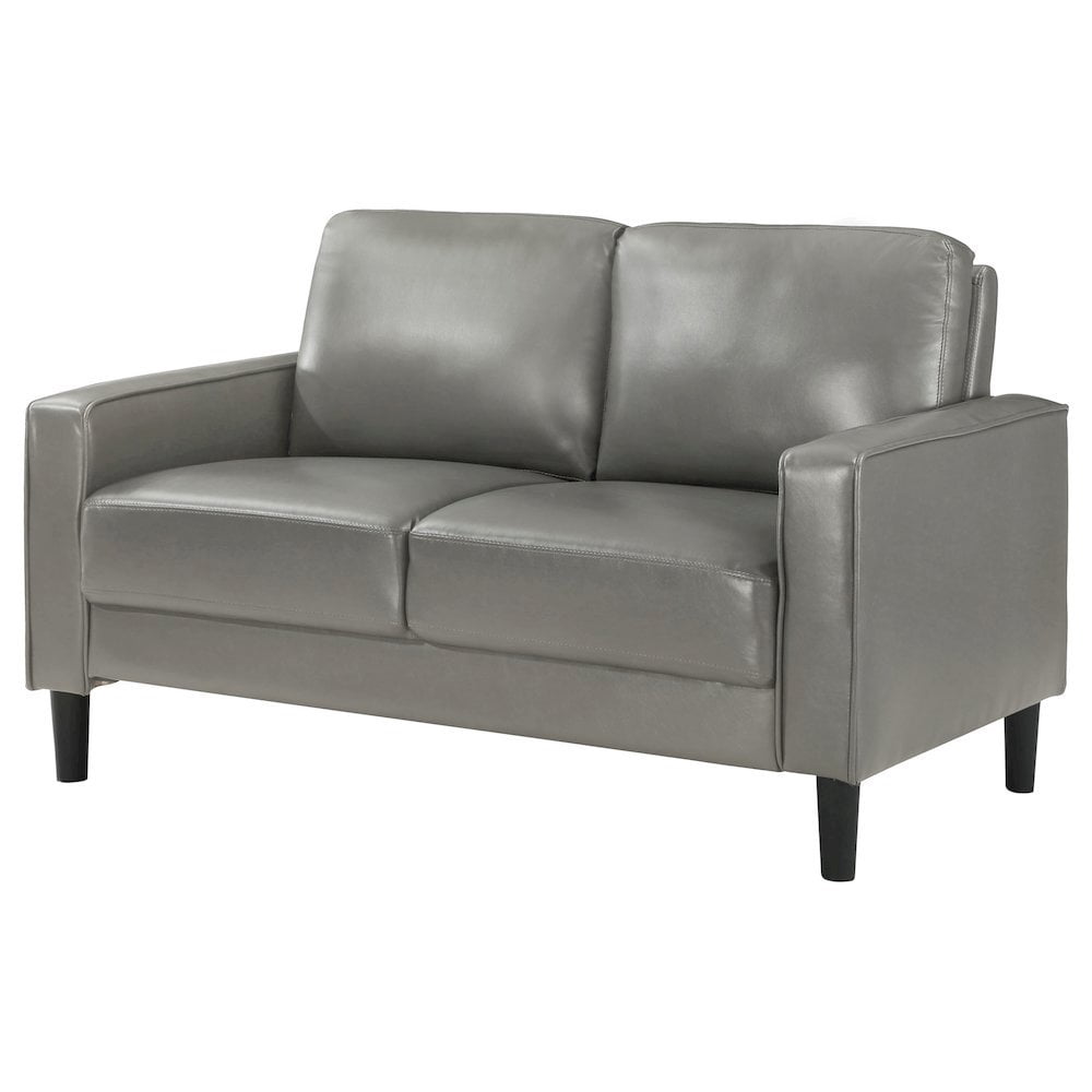 FurniFact Gray Faux Leather 2 Seater Couch, Leather Loveseat Sofa for Living Room