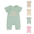 thumbnail image 3 of Odeerbi Infant Boys Girls Rainbow Pattern Romper Jumpsuit Baby Clothes Child's Baby Botton Short Sleeve Round Neck Cute Solid Color Shorts Bodysuits Khaki, 3 of 3