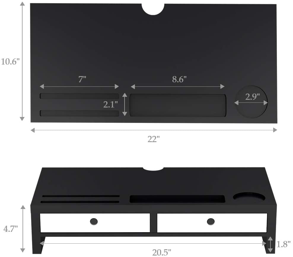 Monitor Stand Riser with Drawer - Desk Shelf Organizer Keyboard Storage Black 22" x 10.6" x 4.7"