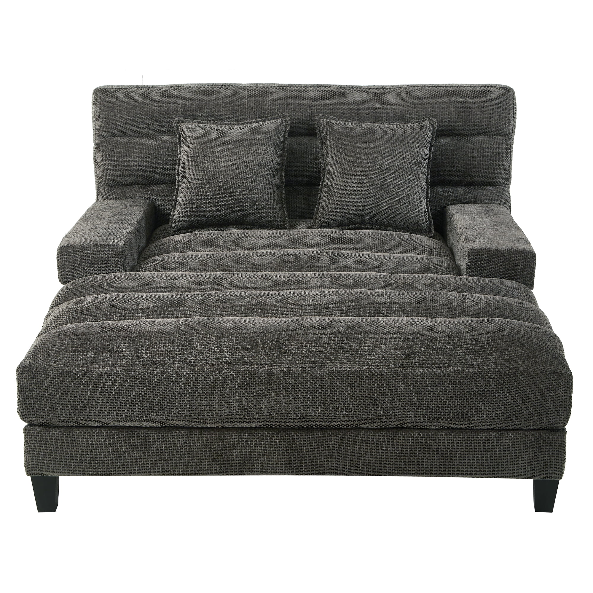 Euroco Modern Chaise Lounge Sofa 57.1" Sofa Bed Chenille Upholstered Lounge Sofa Chair with Adjustable Backrest and LED Light Strip for Living Room, Grey