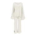 thumbnail image 3 of Tiqkatyck Womens Fashion Two Piece Sets for Women Women's 2 Piece Outfits Long Sleeve V Neck Knit Pullover Tops and Wide Leg Pant Streetwear Set Sweatpants Women Womens Long Sleeve Tops White, 3 of 6
