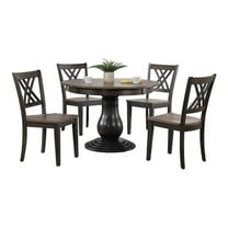 5-Pc Double X Wood Bella Dining Set in Gray/Black Stone