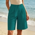 thumbnail image 6 of Women's High Waist Pleated Bermuda Shorts Knee Length Wide Leg Dress Shorts with Pockets Casual office Business Summer Work Pants Blue, 6 of 9