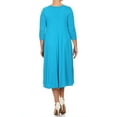 thumbnail image 4 of Women's Plus Size Casual 3/4 Sleeves Basic A-Line Pleated Solid Midi Dress, 4 of 5