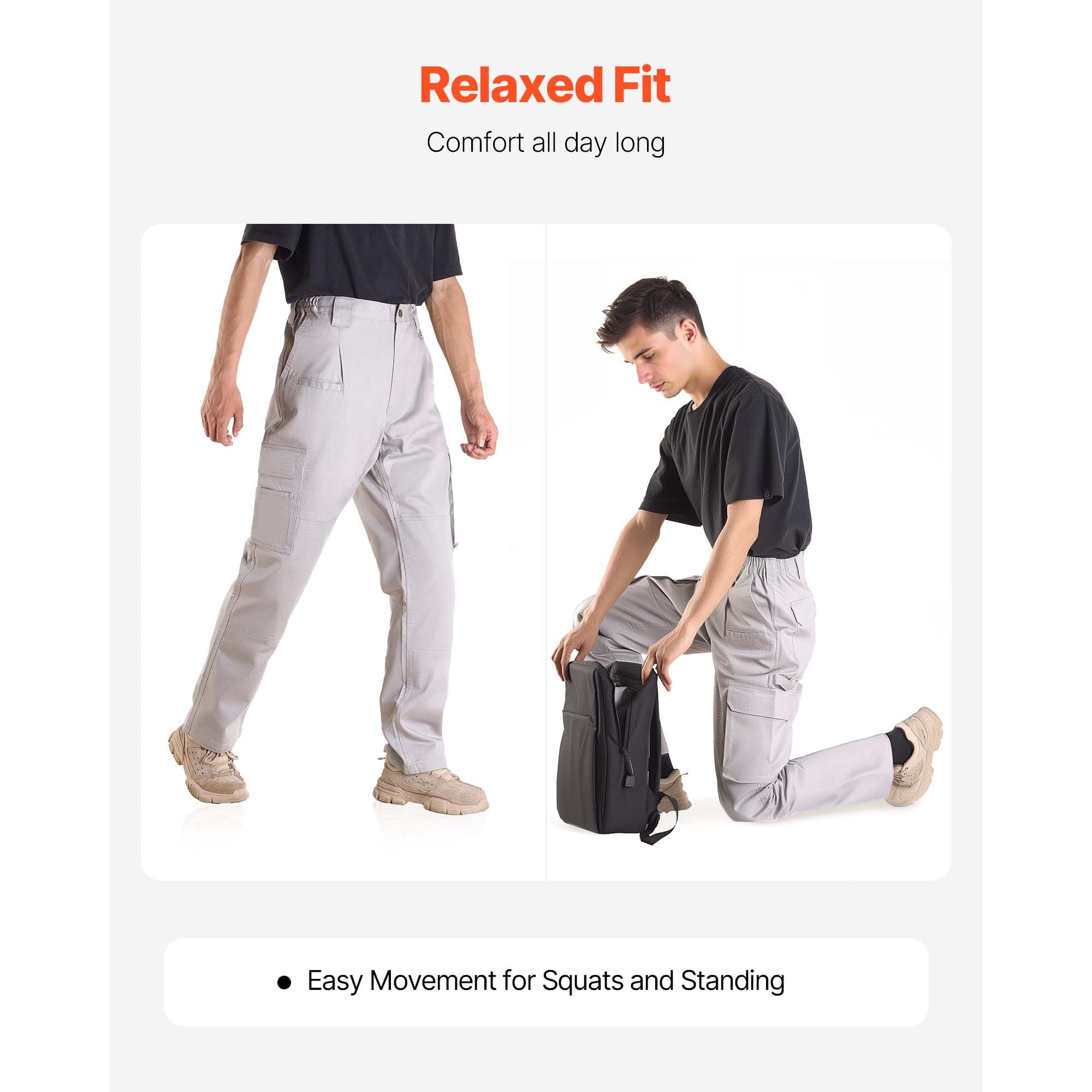 Flame Resistant Cargo Pants for Men, 9oz FR Cotton Twill with NFPA 2112, Elastic Waistband with Belt Loops, 9 Utility Pockets, Breathable, Machine Washable