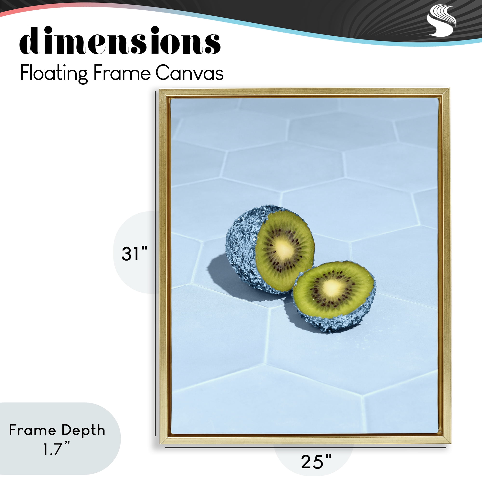 Stupell Industries Blue Glimmer Kiwi Gold Framed Floater Canvas Wall Art, design by LISH Creative