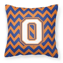 Letter O Chevron Blue and Orange #3 Fabric Decorative Pillow