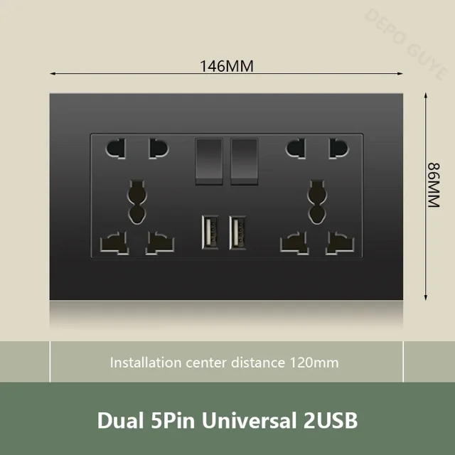 Universal 18W Type-C Quick charge 5-pin socket,Uk Wall Electrical Outlet with USB charger,White smart Double Power socket plug
