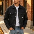 thumbnail image 4 of Hulanddfd Men's Denim Jacket Turn Down Collar Button Down Multi Pocket Casual Trucker Coat Fall Winter Outerwear, 4 of 5