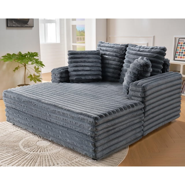 Chaise Lounge VanAcc tapizado de felpa de 135 cm, color gris