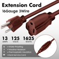 thumbnail image 2 of Cable de extensión PALARINE de 6 pies/1,8 m, impermeable para exteriores, 16 AWG, 13 A, 2 of 7