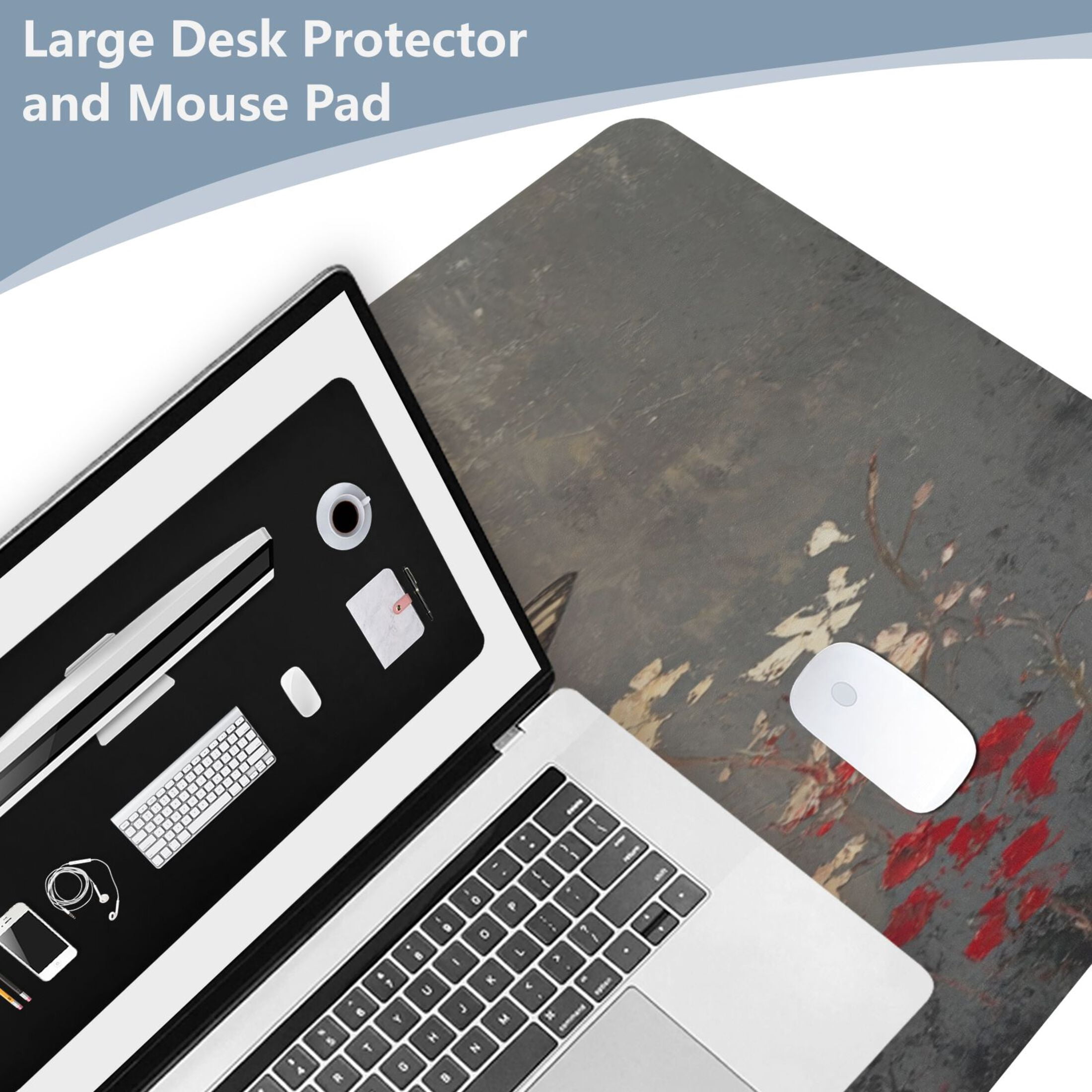 Wobogo Black and White Butterfly Gaming Mouse Pad Non-slip Leather Desk Mat Water Resist Keyboard Pad for Gamer Office 16.5×35.4in