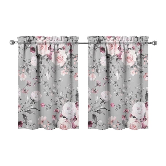 Colorful Floral Kitchen Curtains Set of 2 - 27.5x36 Inch Floral and Leopard Print, Semi-Sheer Rod Pocket Window Panels