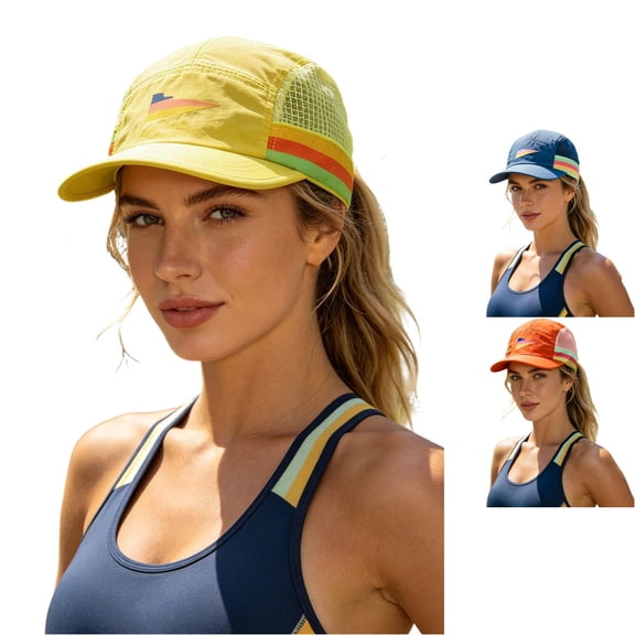 XIAOCHA Women's Color‑Striped Accent Baseball Cap Adjustable Baseball Hats Outdoor Dad Hat,Yellow