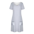 thumbnail image 3 of Under $20 Womens Summer Dresses Plus Size, Women's Fashion Summer Solid Color Short-sleeved V-neck Casual Dress(Gray,M), 3 of 7