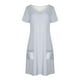 thumbnail image 3 of Vestido Corto de Verano de Moda de Color Sólido Vestido Casual de Cuello en V de Manga Corta, Desgaste Ligero de Poliéster para las Mujeres, Lavado de Manos, 3 of 7
