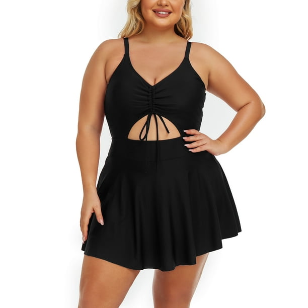 Summer Mae Women Plus Size One Piece Swimsuits with Skirt V Neck Floral