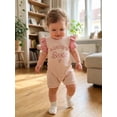 thumbnail image 5 of BemeyourBBs Auntie's Bestie Baby Girl Summer Clothes 0 3 6 12 18 Months Waffled Romper Infant Baby Girls One Piece Outfit Casual Letter Embroidered Ruffled Trim Short Sleeve Jumpsuit Shorts, 5 of 9