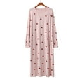 thumbnail image 2 of DeHolifer Nightgown for Women Modal Crewneck Cherry Printed Sleepwear Pajama Dress Soft Nightshirt Long Sleeve Nightdress Pink Free Size, 2 of 5