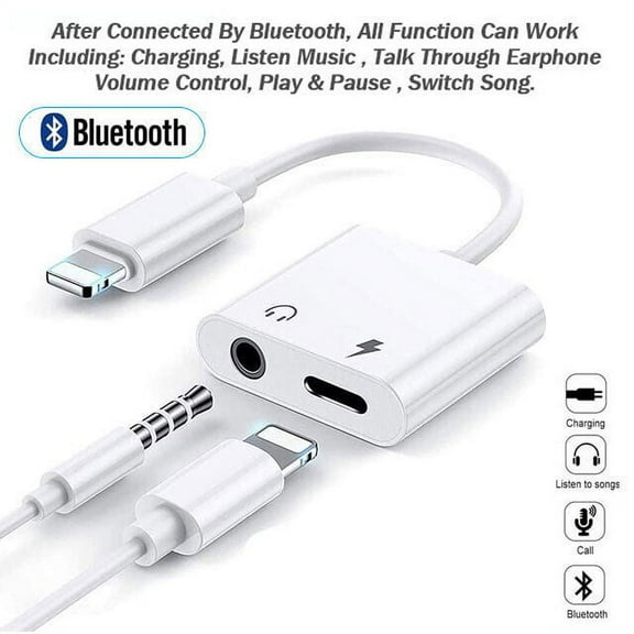 2-in-1 Splitter Charge & Headphone Adapter 3.5mm to 8 Pin Cord for iPhone