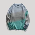 thumbnail image 4 of Suéteres de punto para hombre, ropa de calle japonesa, estilo Harajuku, cuello redondo, color degradado, cuello redondo, corte holgado, azul, AX, 4 of 5