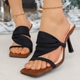 thumbnail image 6 of FRSASU Women's Kitten Heels Sandals Square Open Toe Slip On Slides Backless Slippers High Heel Wedding Party Dress Shoes Black, 6 of 9