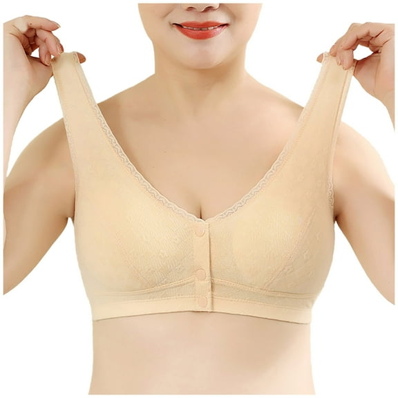 Tumotour Front Open Bras For Women Full Coverage Wirefree Bra Button Closeure Bra For Mom Gift Nursing Underwear Lace Wire Free Bras No Steel Ring Breathable Gathering Underwear