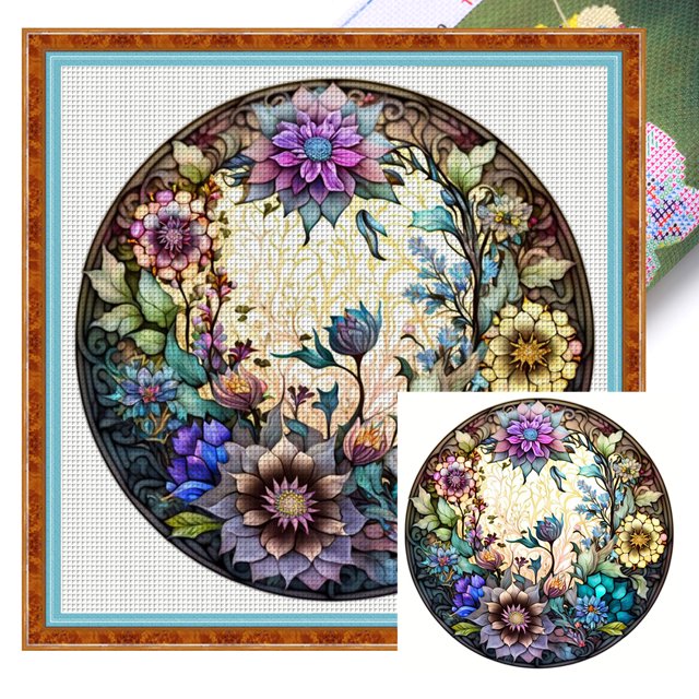 Kit Punto Cruz Con Flores Impresas 18CT Hilo Algodón Ecológico Bordado 30x30cm