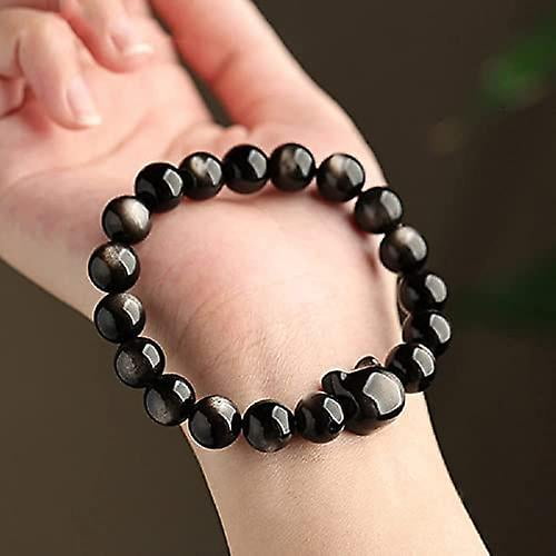 Natural Silver Obsidian Cute Cat Protection Amulet Charm Bracelet