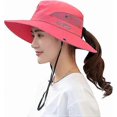 thumbnail image 1 of Women's Ponytail Safari Sun Hat Mesh Wide Brim UV Protection Outdoor Bucket Hat Foldable Beach Summer Fishing Hat, 1 of 4