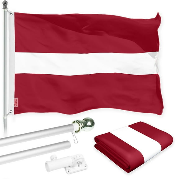 G128 Combo Pack: 6 Ft Tangle Free Spinning Flagpole (Silver) & Latvia Flag 3x5 Ft Printed 150D Polyester, Brass Grommets (Flag Included) Aluminum Flag Pole