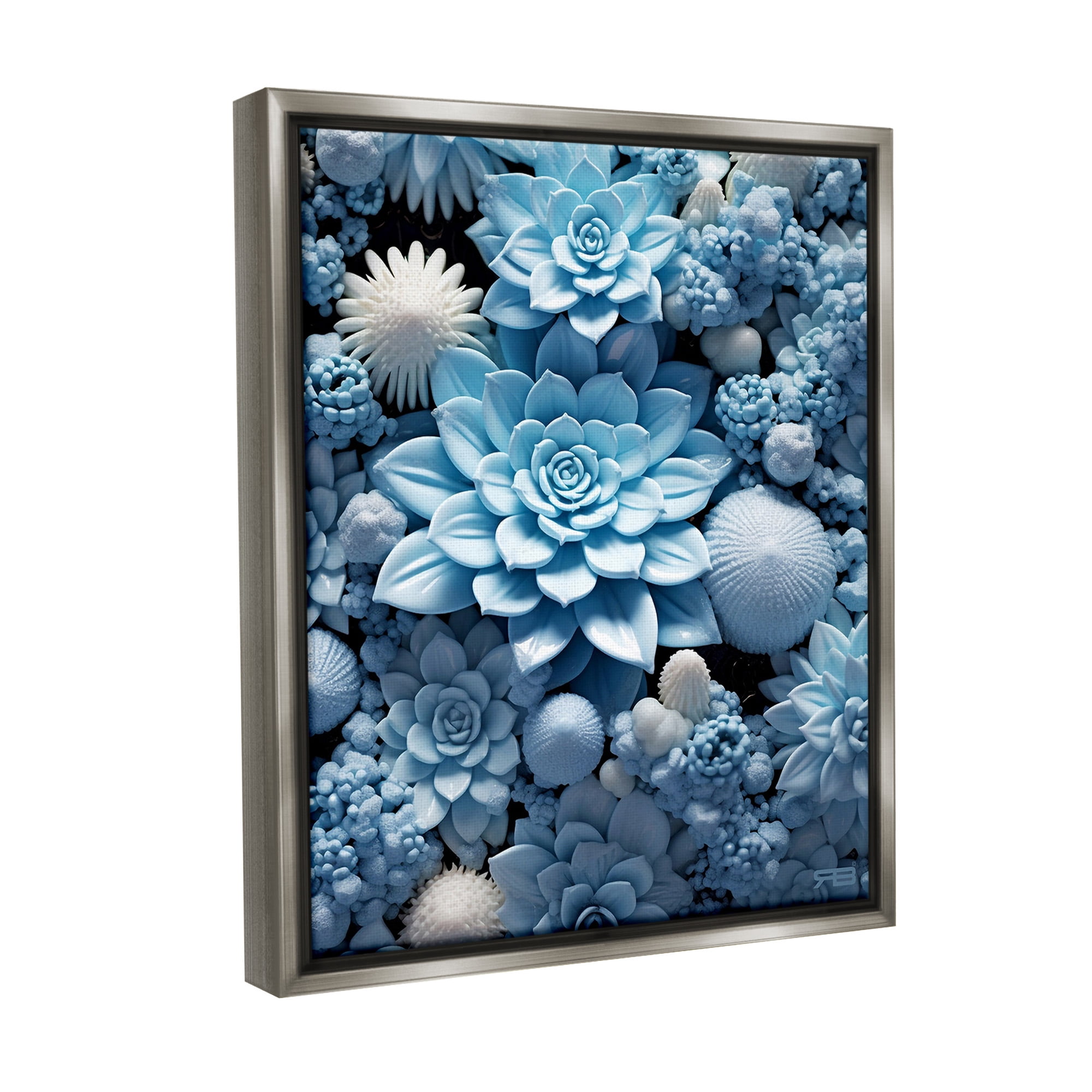 Stupell Industries Blue Patterned Succulents Botanical & Floral Painting Gray Floater Framed Canvas Art Print Wall Art, 17 x 21