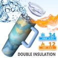 thumbnail image 5 of OBREWU Teal Gold Marble Tumbler with Handle and Lid,Teal Gold Marble 40oz Double Wall Vacuum Insulated Tumbler,Cups Gift for Women and Men, 5 of 7