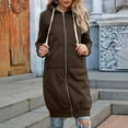 thumbnail image 5 of Fimkaul Women's Winter Coats Long Sleeve Casual Tops Fashion Solid Cardigan Hooded Mid Length Jackets Coat Coffee 3XL, 5 of 7