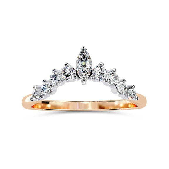 AFFY Chevron Wedding Band Ring for Women Marquise and Round Lab Created Moissanite Crown Ring in 10K Solid Rose Gold Size-10